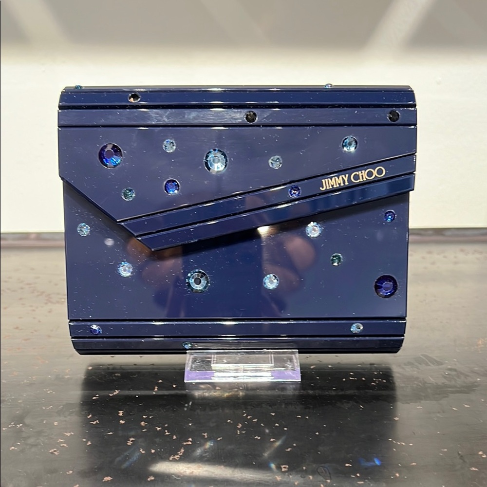 Jimmy Choo CANDY Navy Blue Clutch with Crystal Details